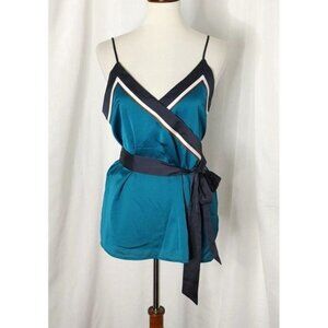 LOFT Top S Wrap  Silky Teal Blue  Borderline Belted Cami Straps